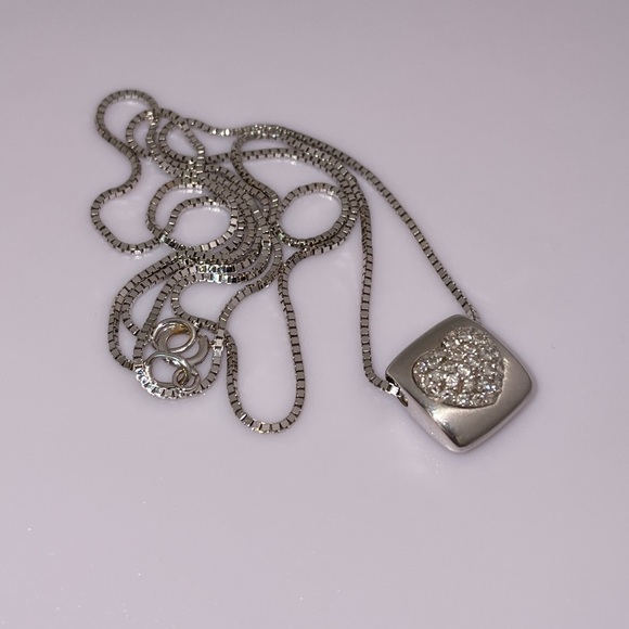 Solid Stamped 18K (not 14K ) White Gold Diamond Pave Modern Heart Necklace - Picture 16 of 16